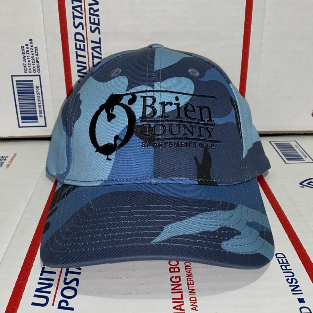 Blue Camo cap camouflage O'Brien county Sportsmen's Club Hat Iowa sports hunt co